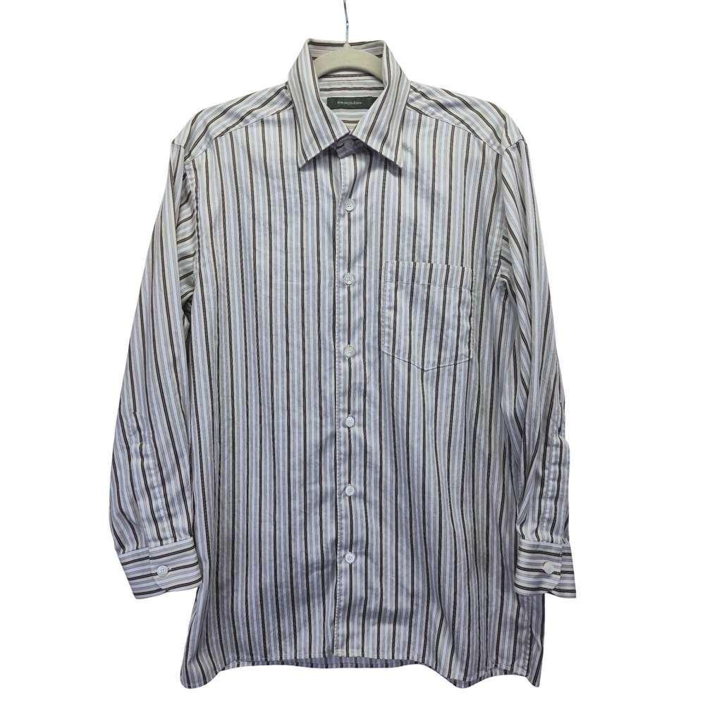 Ermenegildo Zegna Mens Brown Grey Striped Cotton Button Down Shirt Medium Preppy